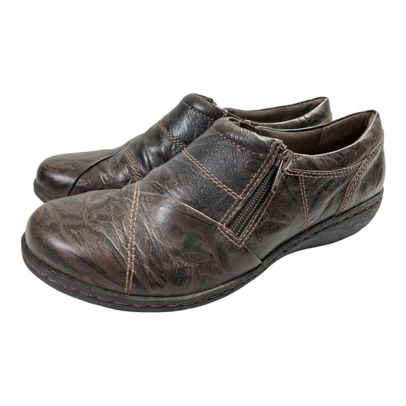 Clarks Comfort Shoes Soft Cushion Brown Weathered Leather Women's 8M EUC - Picture 2 of 10